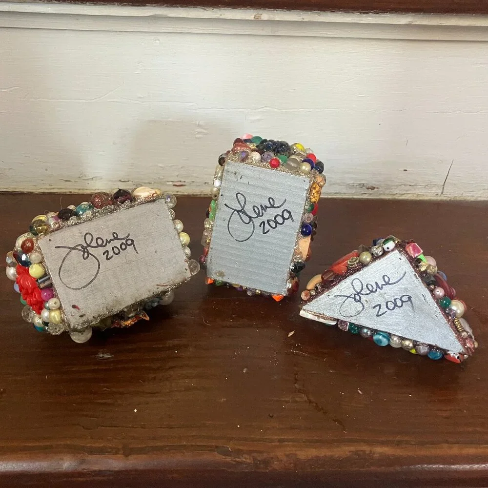 3 Handmade Pen/ Pencil/ Brush holders mosaic of beads, faux pearls, sparkles